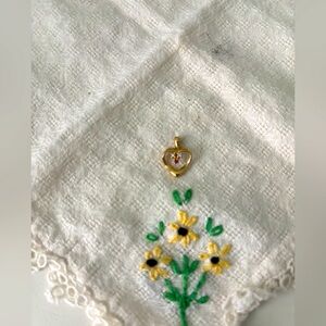 Baby heart charm, solid gold, genuine ruby with 2 baby diamonds